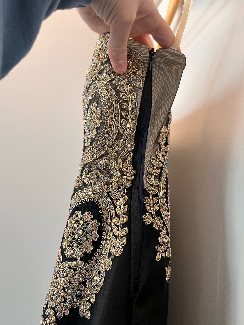 Black and Gold Strapless Beaded Mermaid Grad Dress - Size 2 - Picture 11 of 17